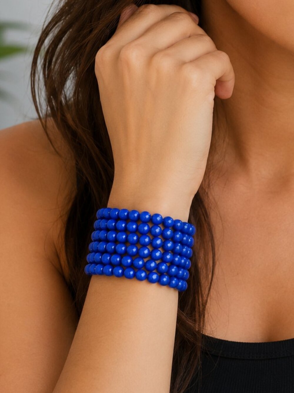 Cobalt Blue Multi-Strand Beaded Bracelet | 7.75"
